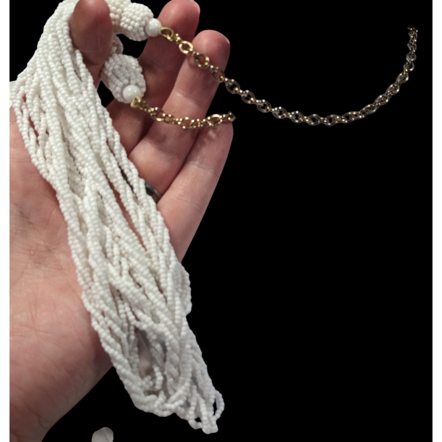 Talbots Preppy White Glass Bead Twisted Strand Necklace