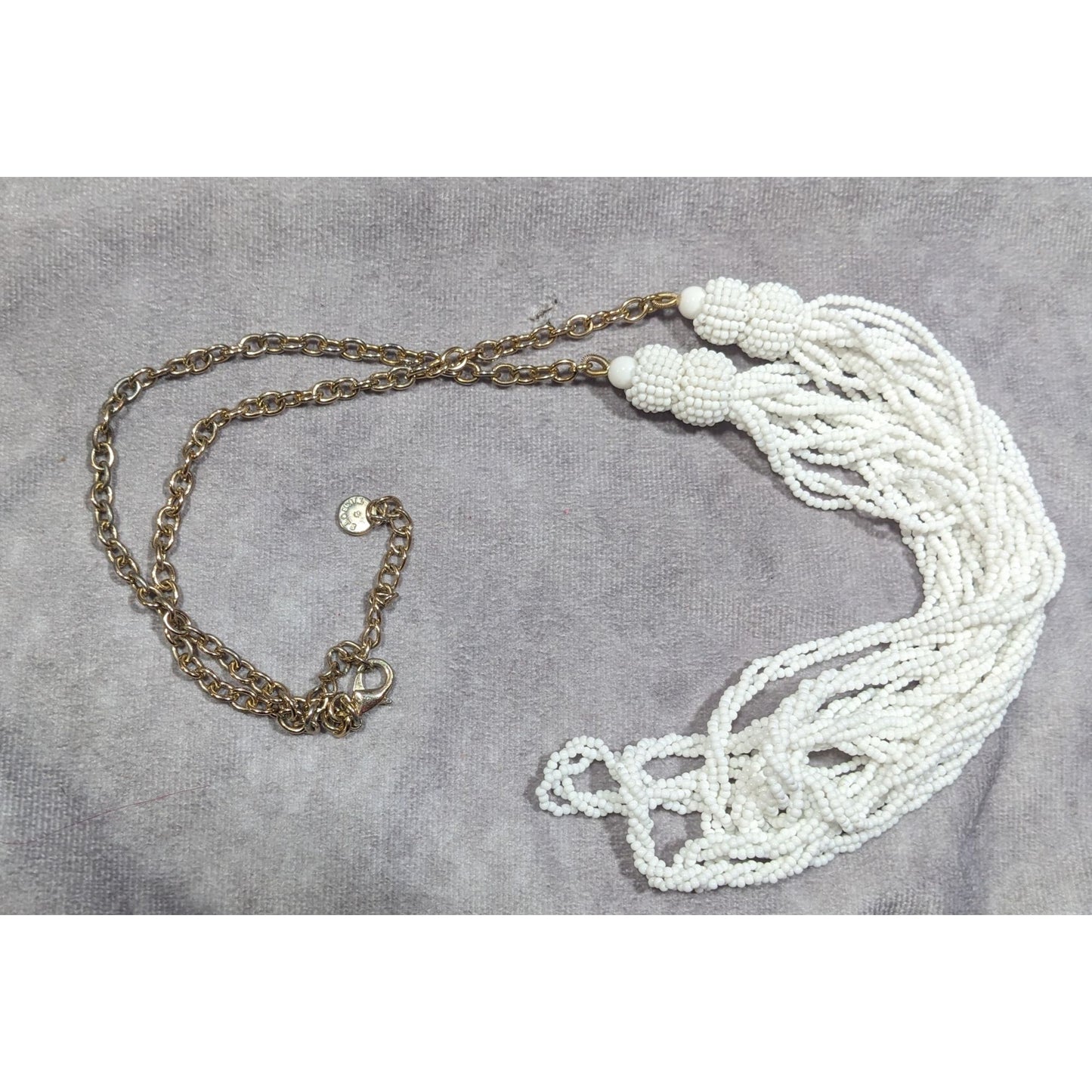 Talbots Preppy White Glass Bead Twisted Strand Necklace