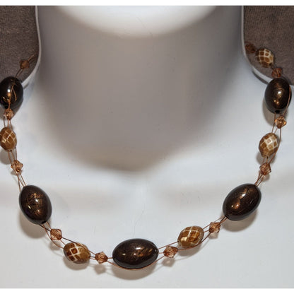 Bohemian Brown & Gold Beaded Necklace With Giraffe Print Beads