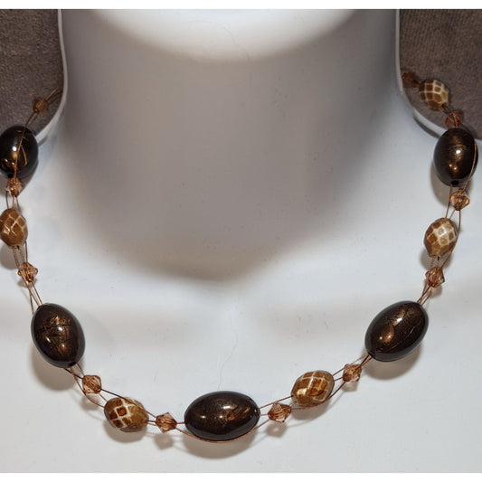 Bohemian Brown & Gold Beaded Necklace With Giraffe Print Beads