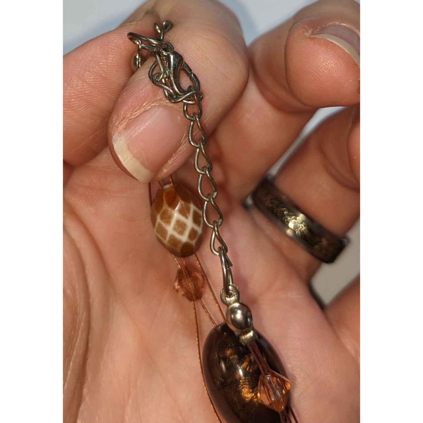 Bohemian Brown & Gold Beaded Necklace With Giraffe Print Beads