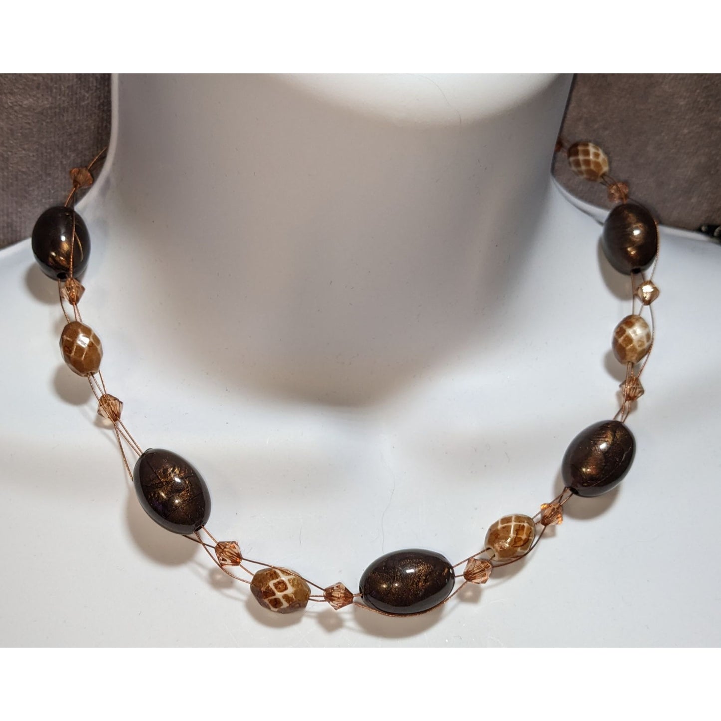 Bohemian Brown & Gold Beaded Necklace With Giraffe Print Beads