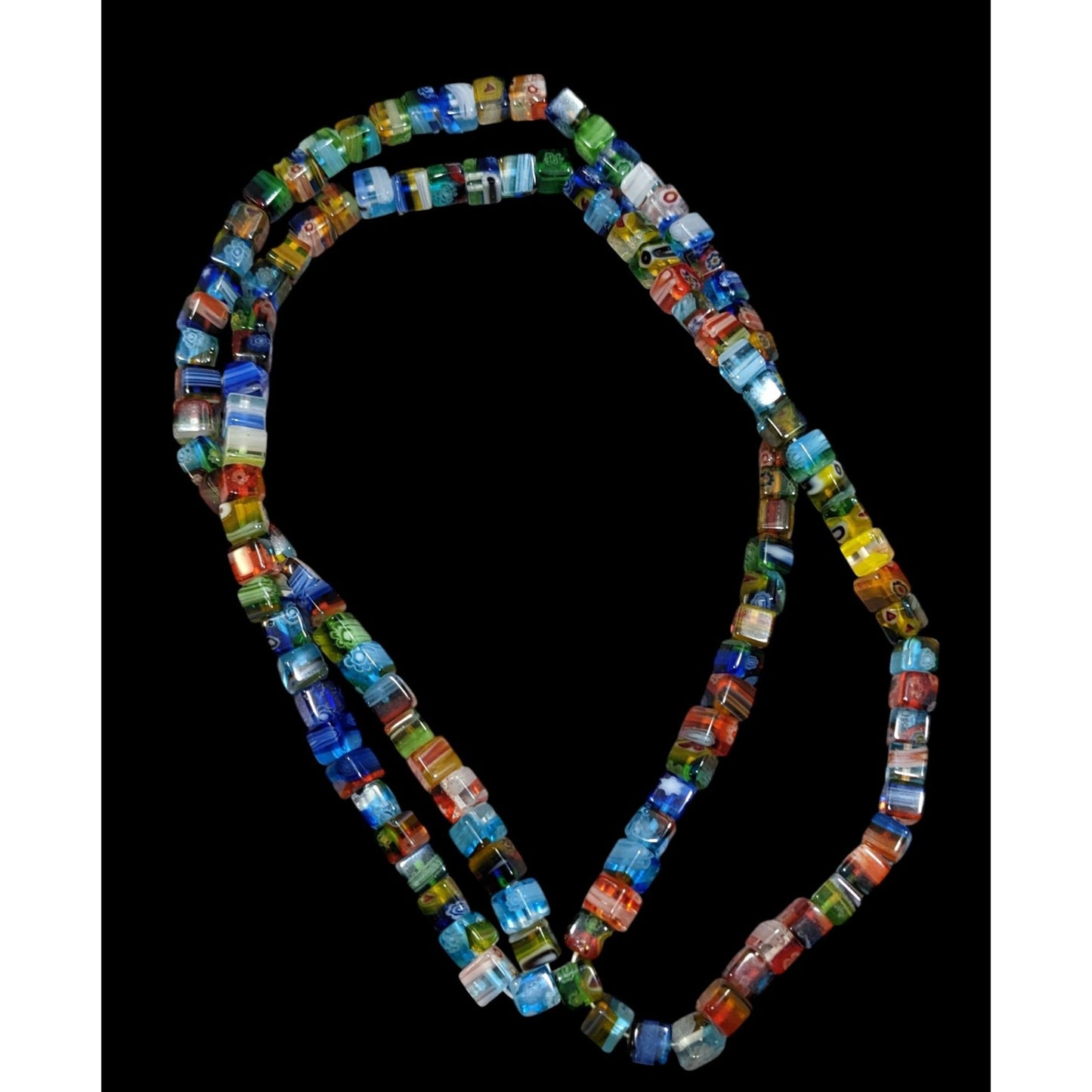 Rainbow Millefiori Glass Cube Beaded Necklace