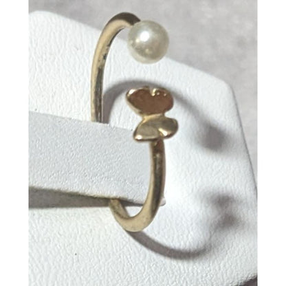 Minimalist Butterfly Faux Pearl Open Top Gold Tone Ring Size 7 3/4