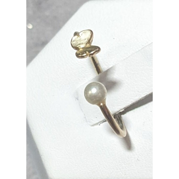 Minimalist Butterfly Faux Pearl Open Top Gold Tone Ring Size 7 3/4