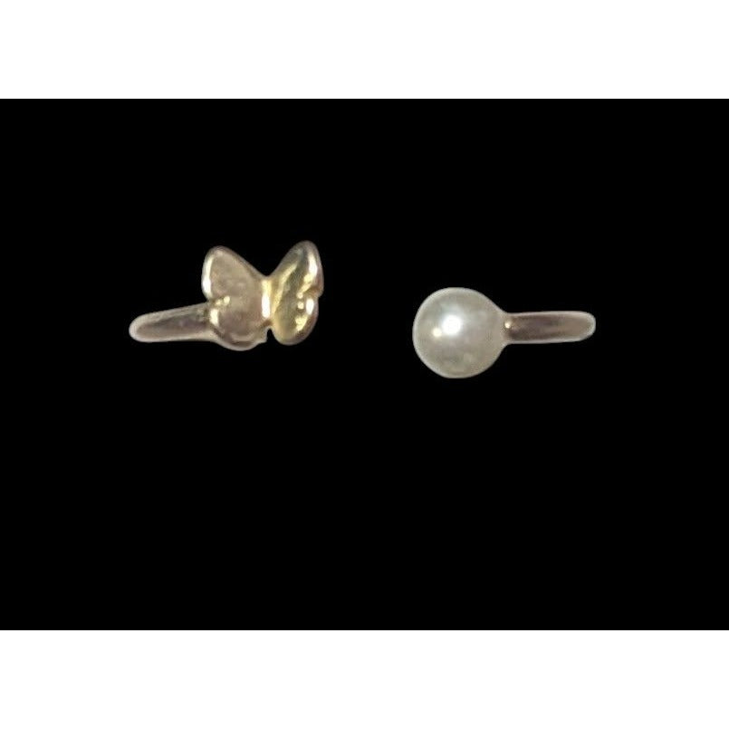 Minimalist Butterfly Faux Pearl Open Top Gold Tone Ring Size 7 3/4