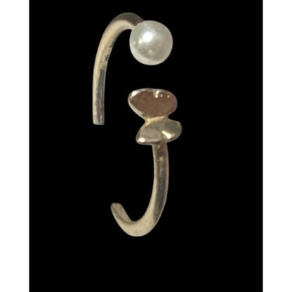 Minimalist Butterfly Faux Pearl Open Top Gold Tone Ring Size 7 3/4