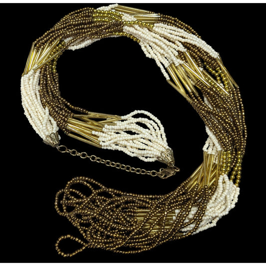 Vintage Boho Chic Layered Glass And Metal Beaded Statement Necklace