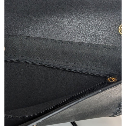 Black Leather Bohemian Crossbody Bag With Handwoven Details & Geode Slice Accent 11x7 Inches 22-Inch Drop