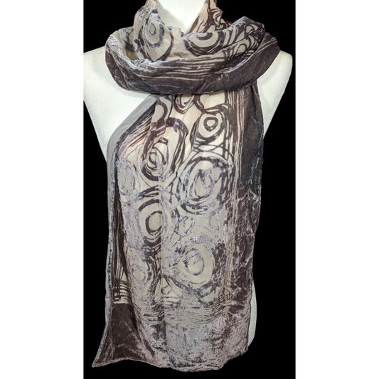 Grey Abstract Circles Geometric Velvet Burnout Scarf