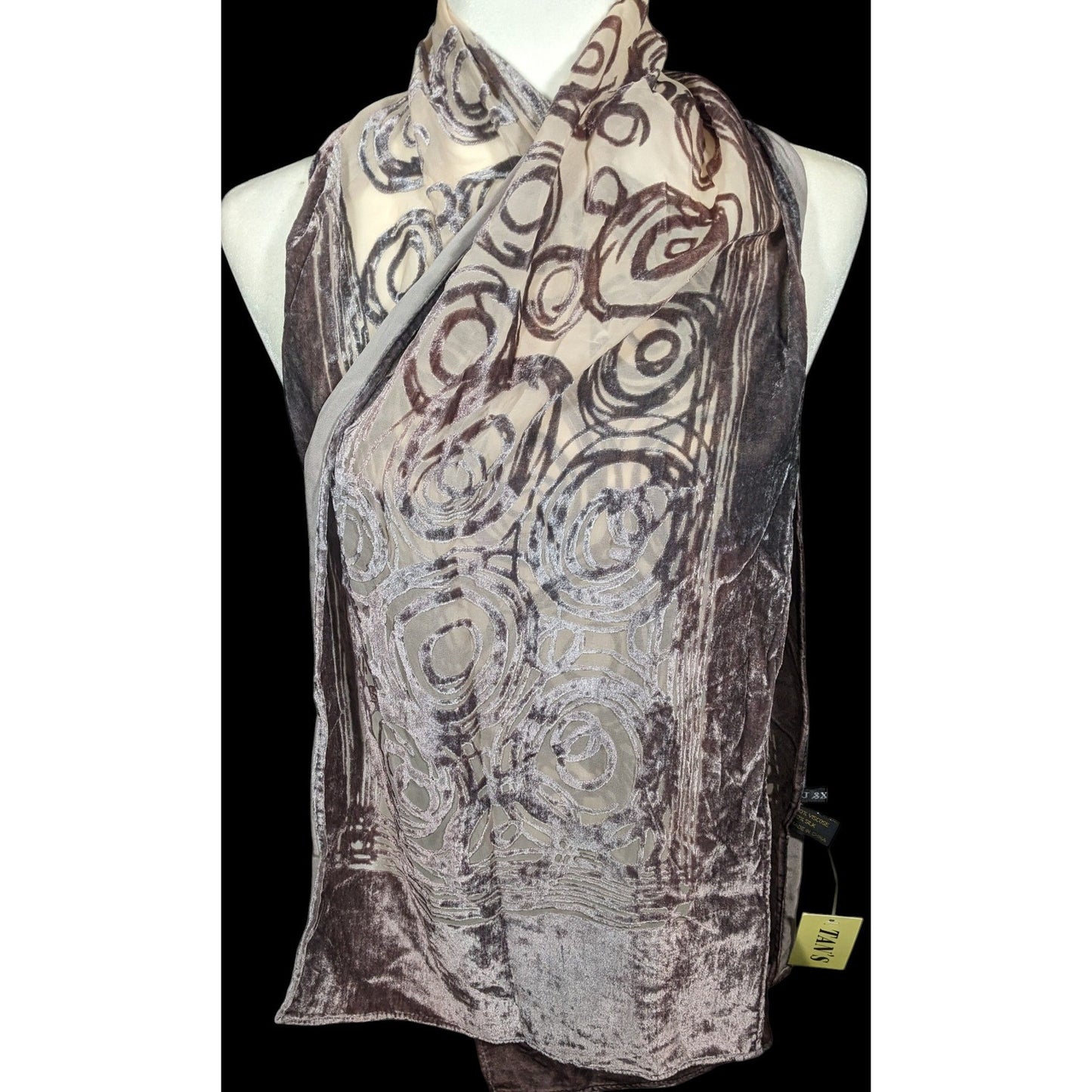 Grey Abstract Circles Geometric Velvet Burnout Scarf