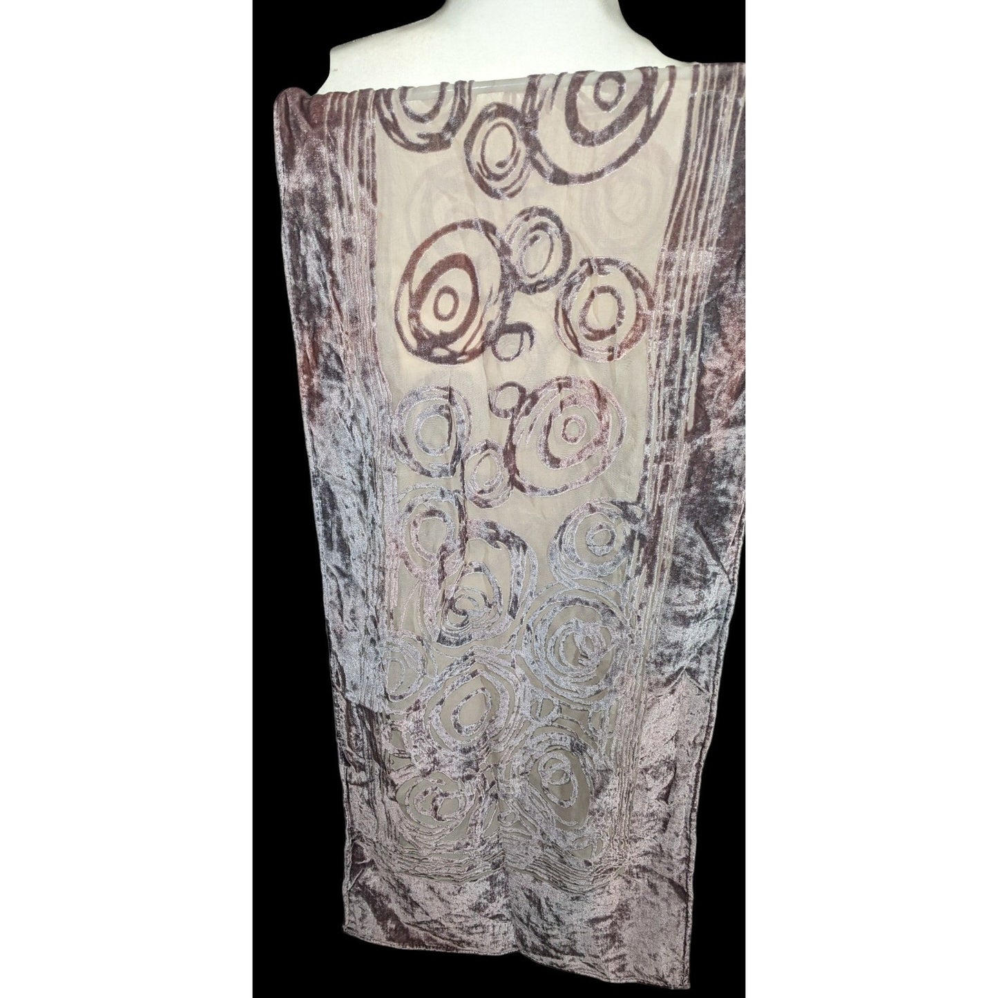 Grey Abstract Circles Geometric Velvet Burnout Scarf