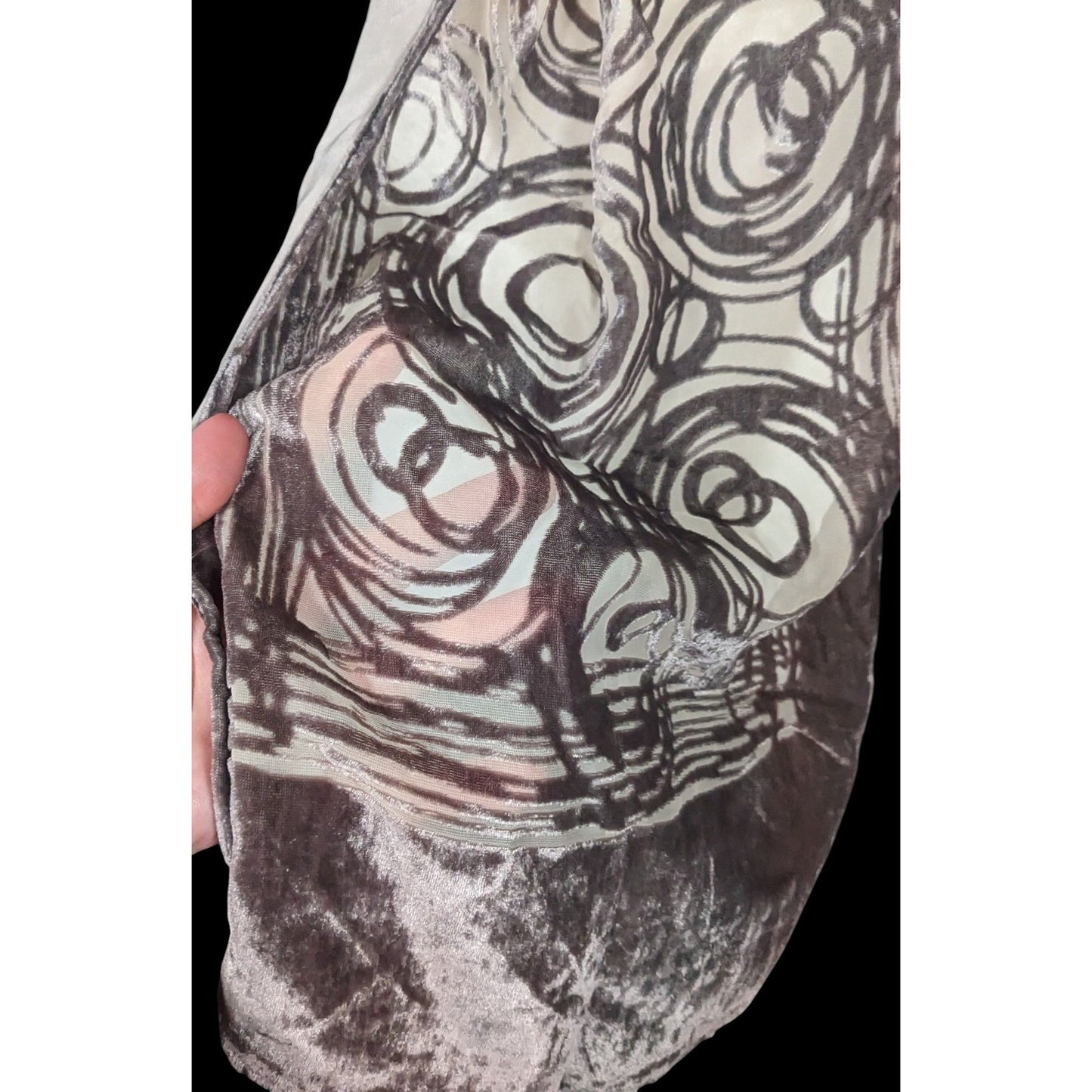 Grey Abstract Circles Geometric Velvet Burnout Scarf