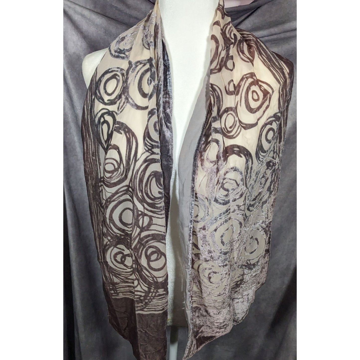 Grey Abstract Circles Geometric Velvet Burnout Scarf
