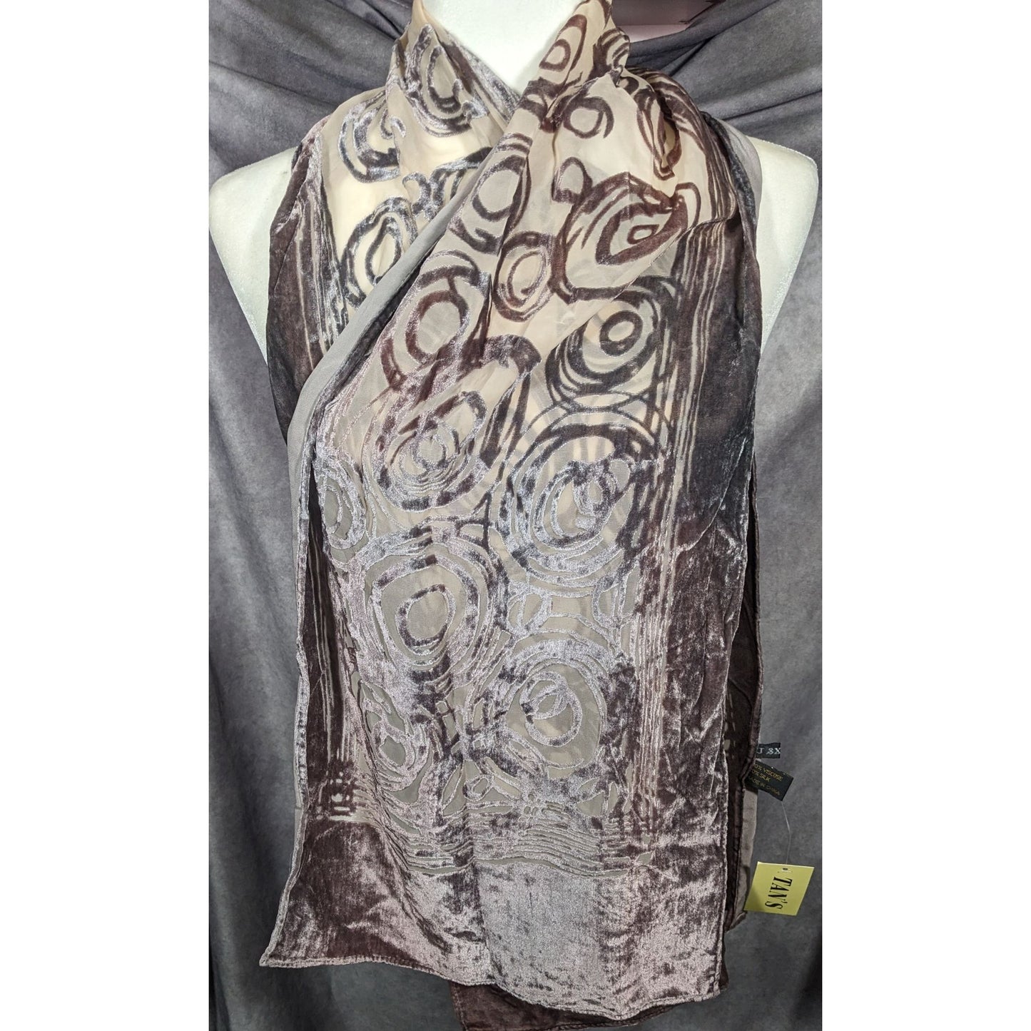 Grey Abstract Circles Geometric Velvet Burnout Scarf
