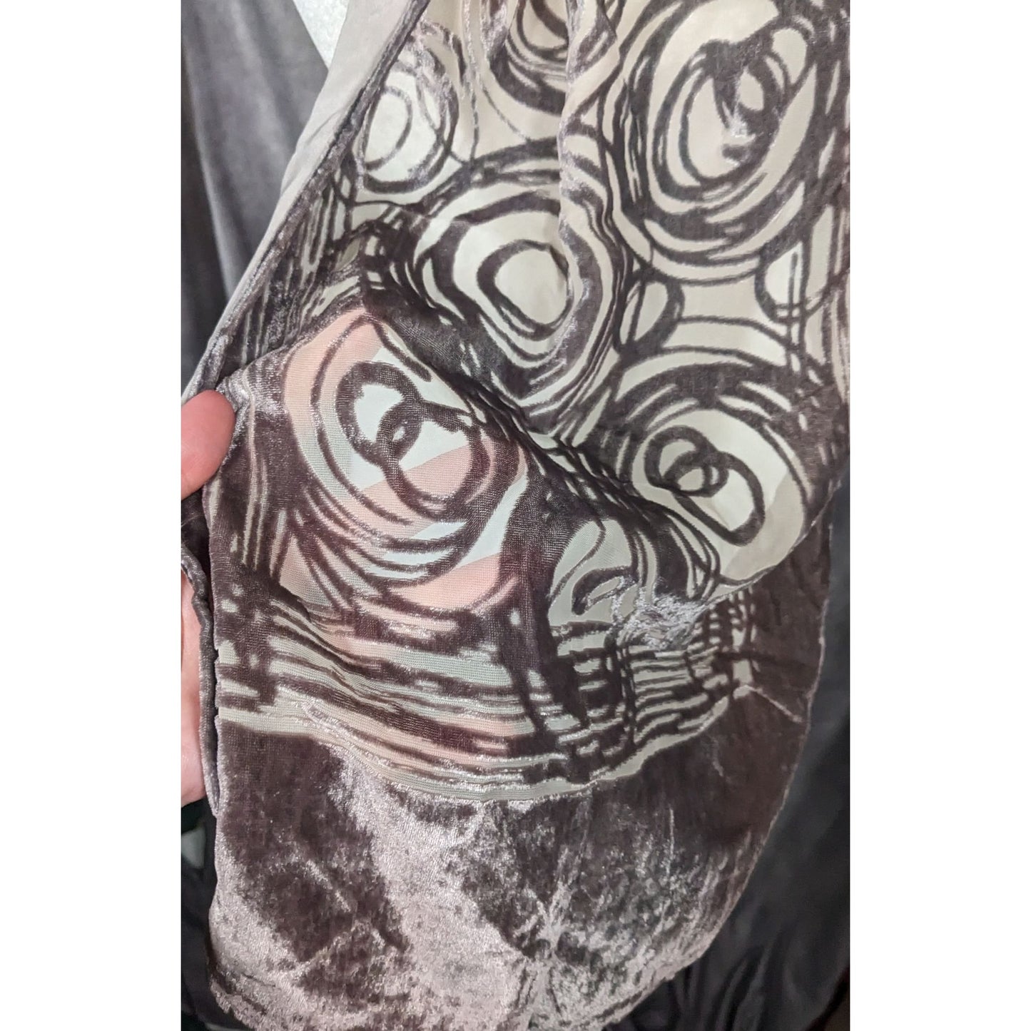 Grey Abstract Circles Geometric Velvet Burnout Scarf