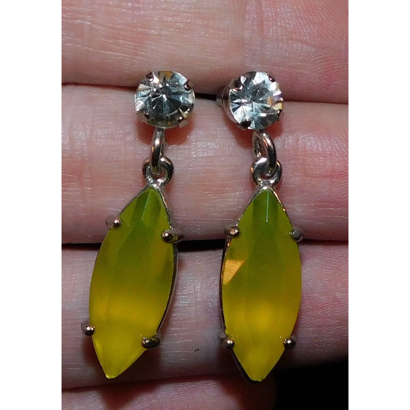 Yellow Gem Oval Dangle Costume Earrings
