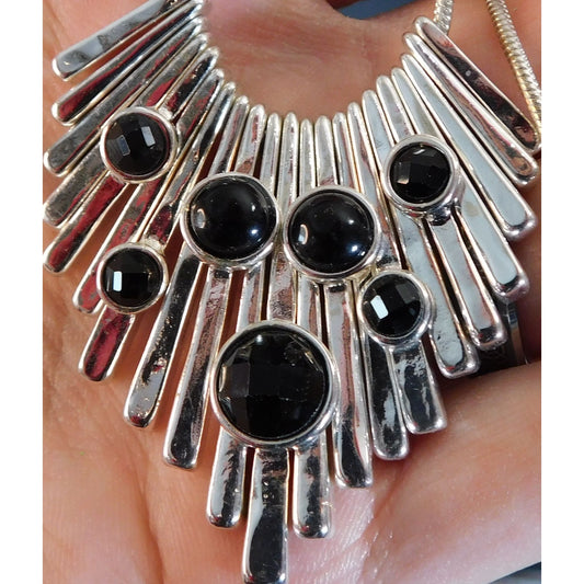 Art Deco Gothic Cascade Charm Necklace With Black Stones
