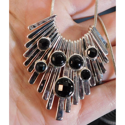 Art Deco Gothic Cascade Charm Necklace With Black Stones