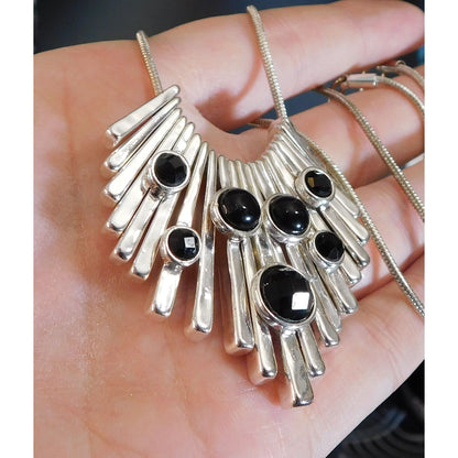 Art Deco Gothic Cascade Charm Necklace With Black Stones