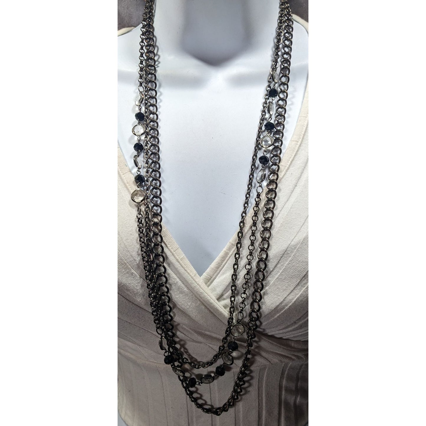 Glam Goth Multilayer Gemmed Chain Necklace