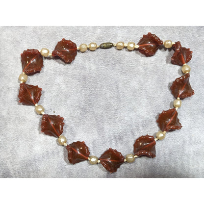 Vintage Abstract Glass And Faux Pearl Necklace
