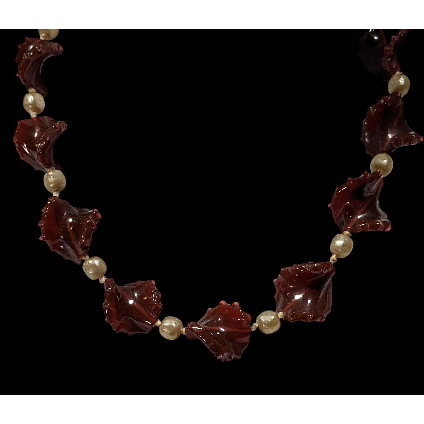 Vintage Abstract Glass And Faux Pearl Necklace