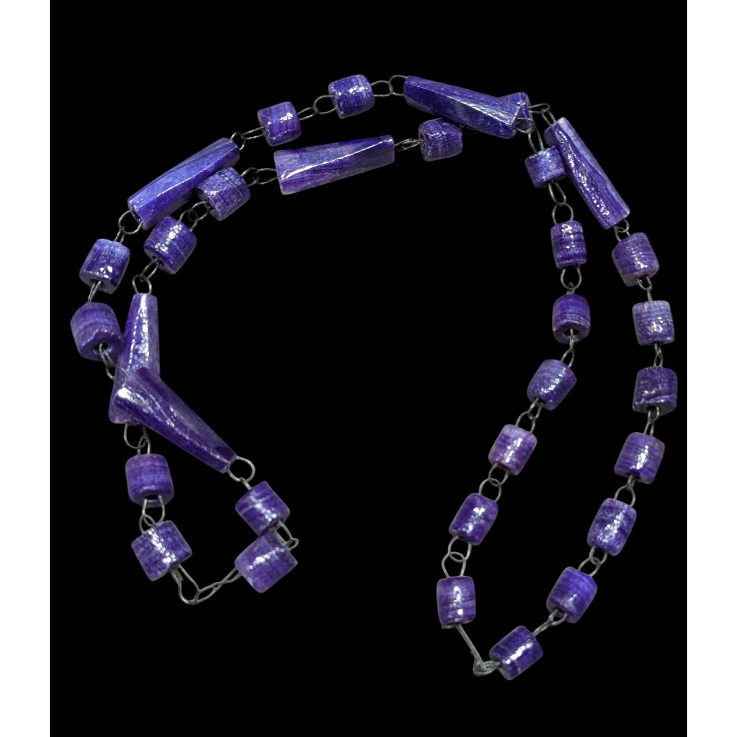 Handmade Rustic Purple Carved Stone Beaded Necklace