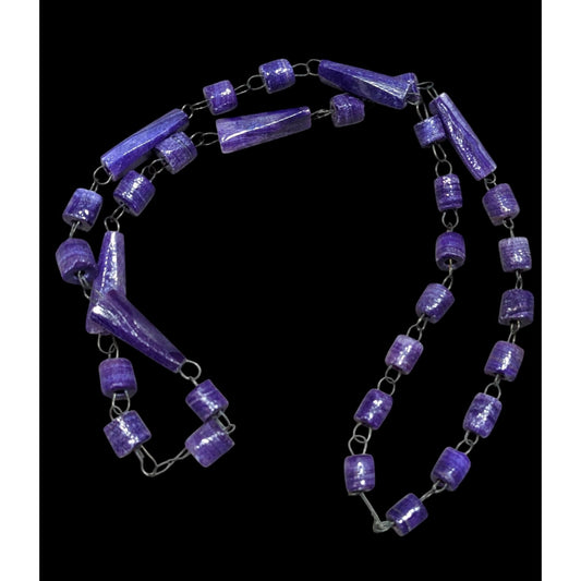 Handmade Rustic Purple Carved Stone Beaded Necklace