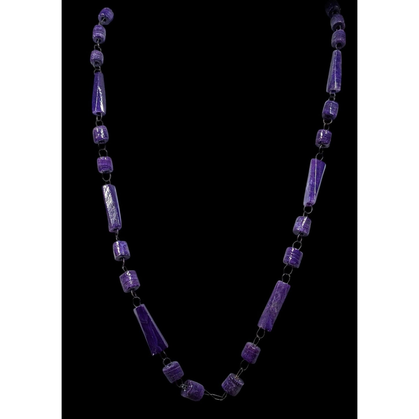 Handmade Rustic Purple Carved Stone Beaded Necklace