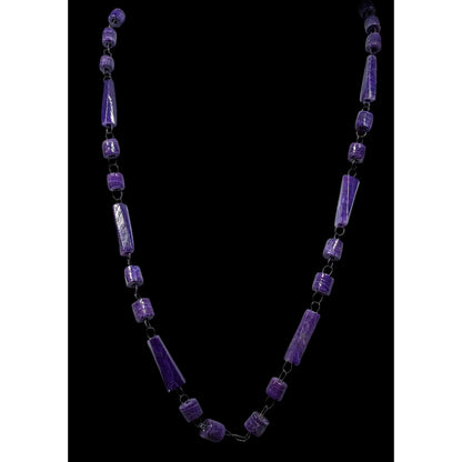 Handmade Rustic Purple Carved Stone Beaded Necklace