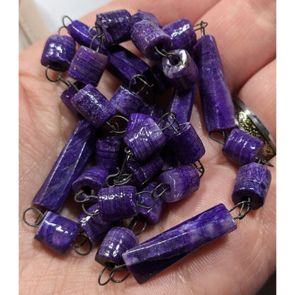 Handmade Rustic Purple Carved Stone Beaded Necklace