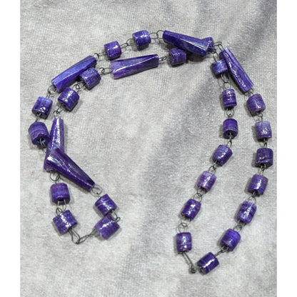 Handmade Rustic Purple Carved Stone Beaded Necklace