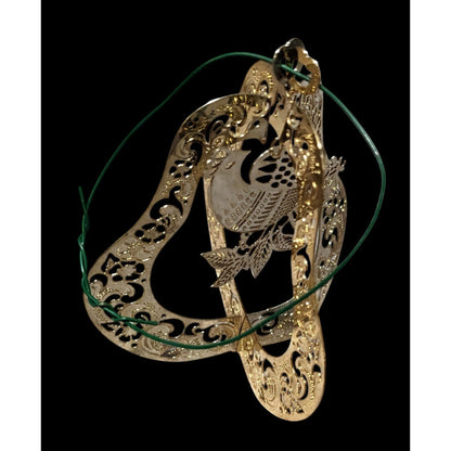 Vintage Gold Tone 3D Pear Ornament With Peacock And Flowers