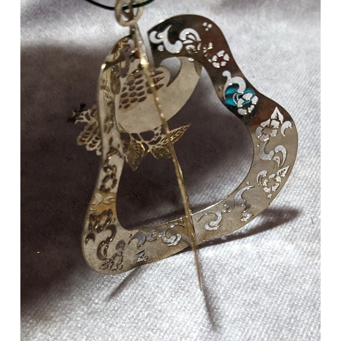 Vintage Gold Tone 3D Pear Ornament With Peacock And Flowers