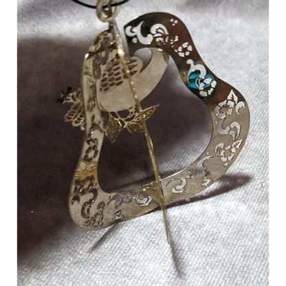 Vintage Gold Tone 3D Pear Ornament With Peacock And Flowers