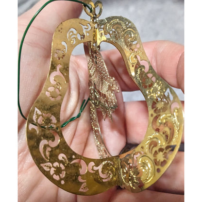 Vintage Gold Tone 3D Pear Ornament With Peacock And Flowers