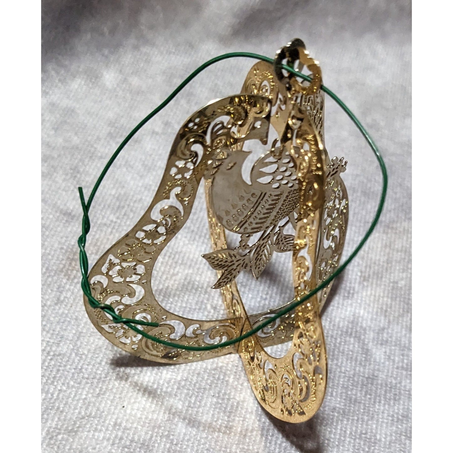 Vintage Gold Tone 3D Pear Ornament With Peacock And Flowers