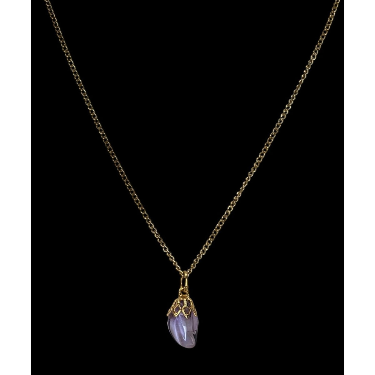 Fairycore Whimsigoth Boho Purple Crystal Drop Pendant Gold Tone Necklace
