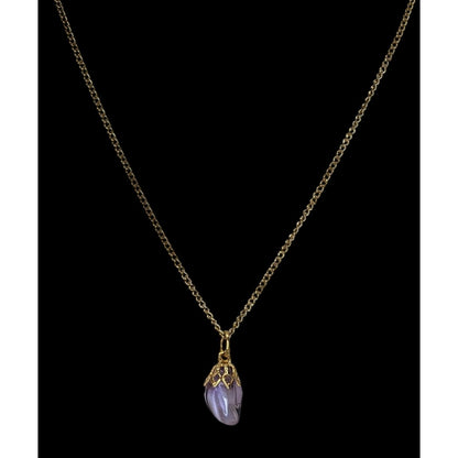 Fairycore Whimsigoth Boho Purple Crystal Drop Pendant Gold Tone Necklace