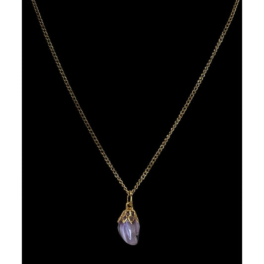 Fairycore Whimsigoth Boho Purple Crystal Drop Pendant Gold Tone Necklace