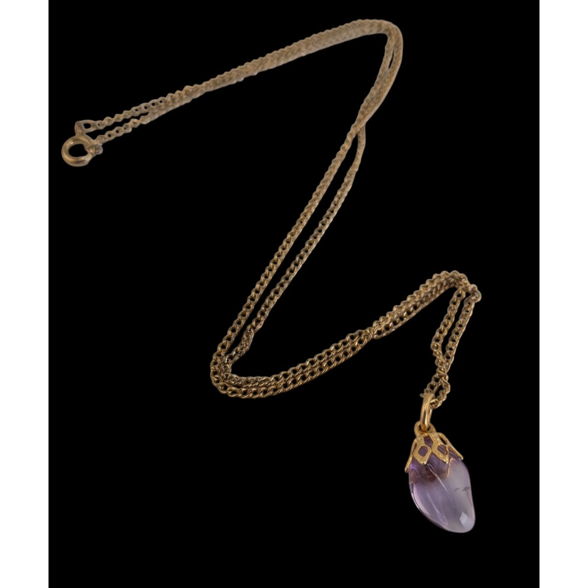 Fairycore Whimsigoth Boho Purple Crystal Drop Pendant Gold Tone Necklace