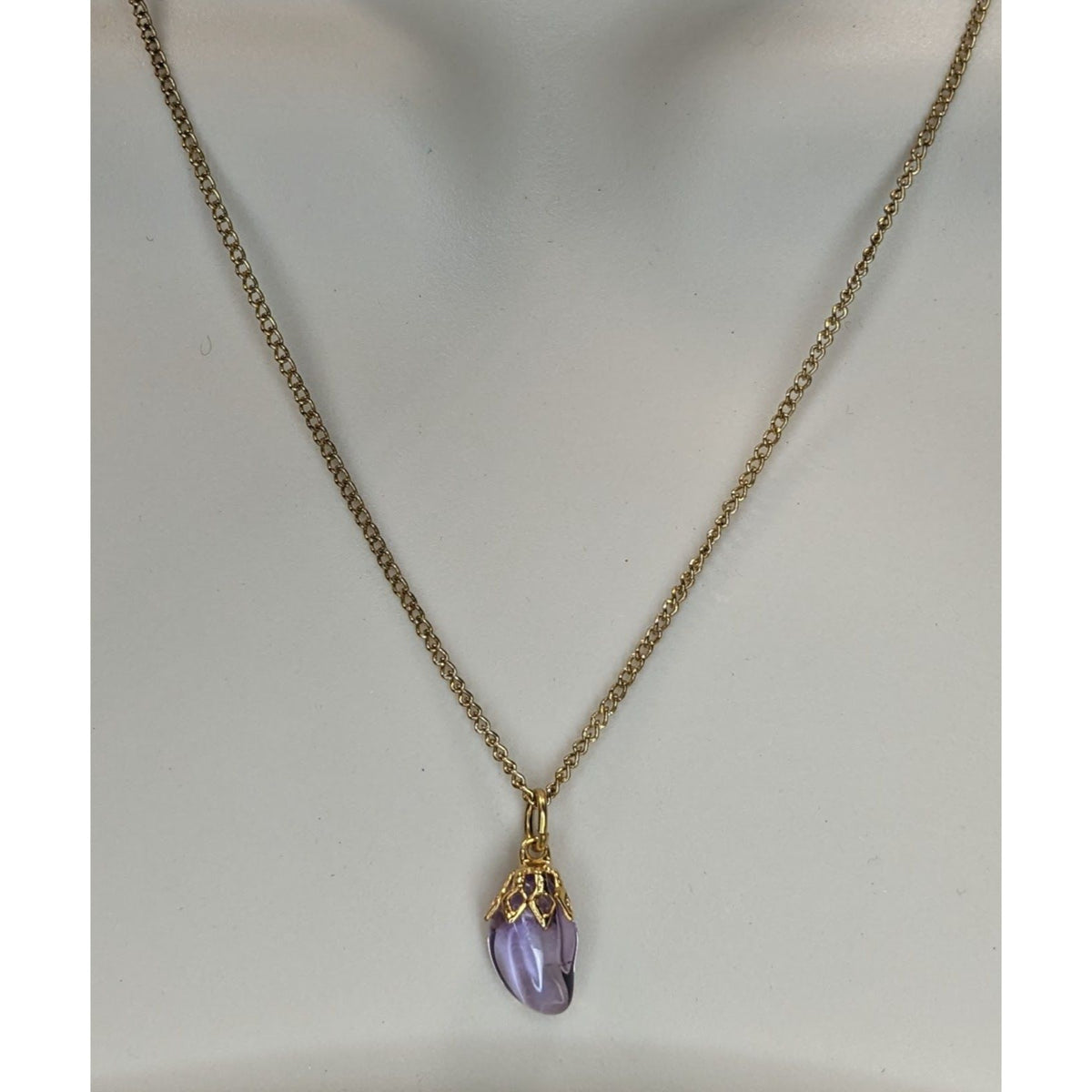 Fairycore Whimsigoth Boho Purple Crystal Drop Pendant Gold Tone Necklace