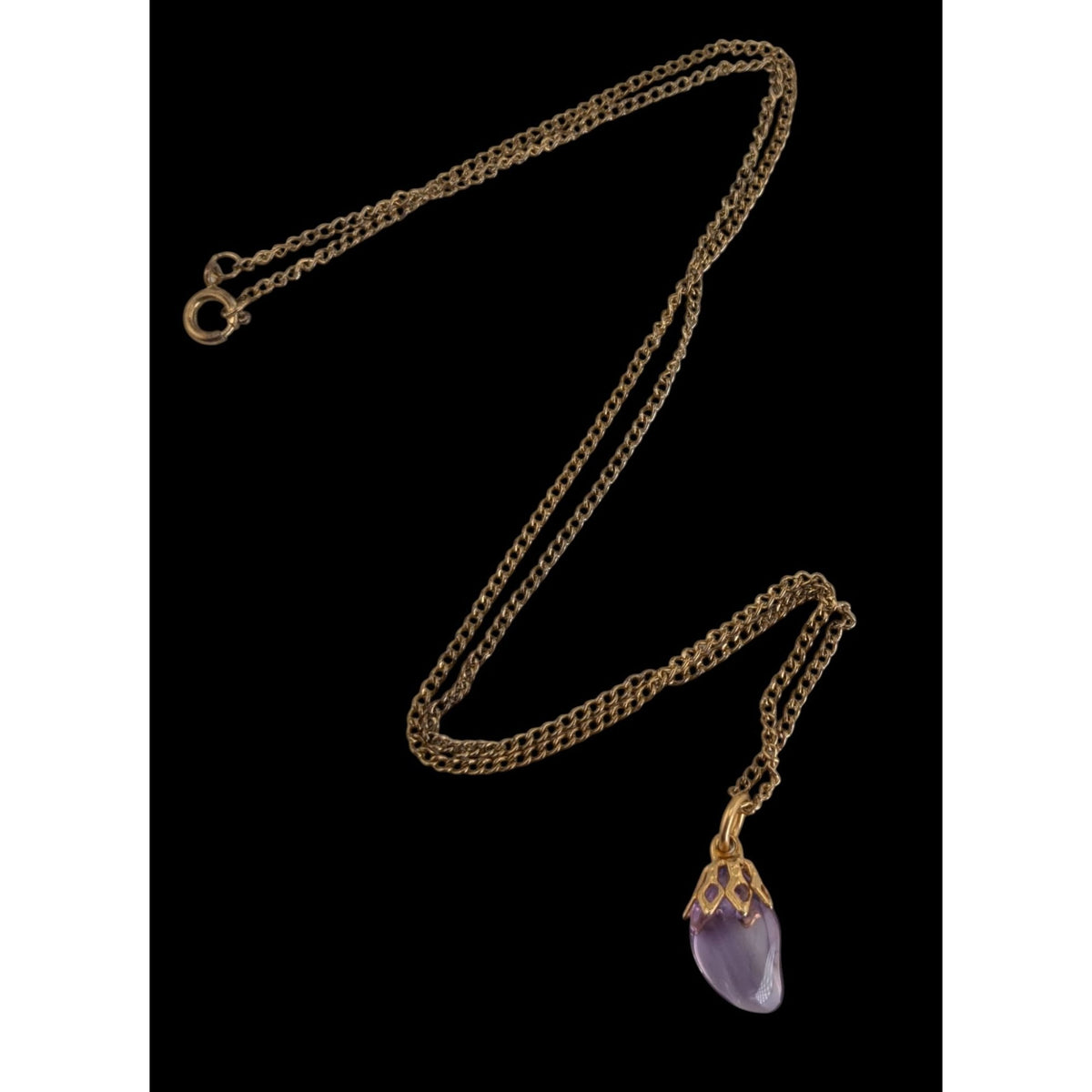 Fairycore Whimsigoth Boho Purple Crystal Drop Pendant Gold Tone Necklace