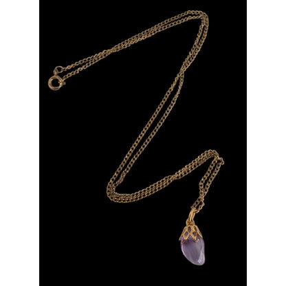 Fairycore Whimsigoth Boho Purple Crystal Drop Pendant Gold Tone Necklace