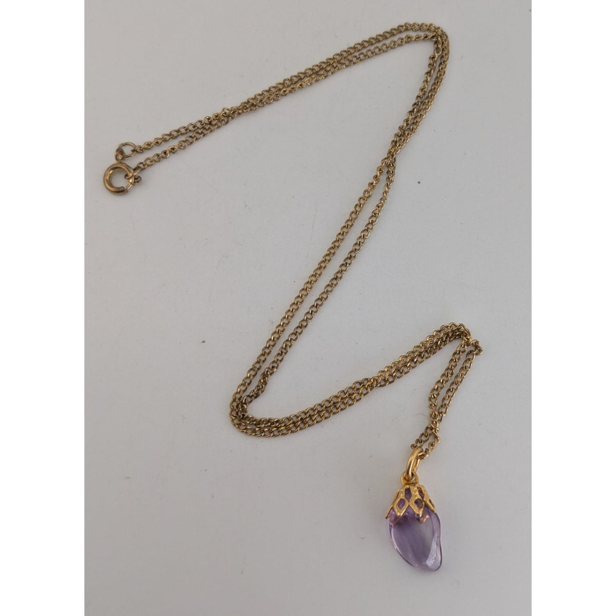 Fairycore Whimsigoth Boho Purple Crystal Drop Pendant Gold Tone Necklace
