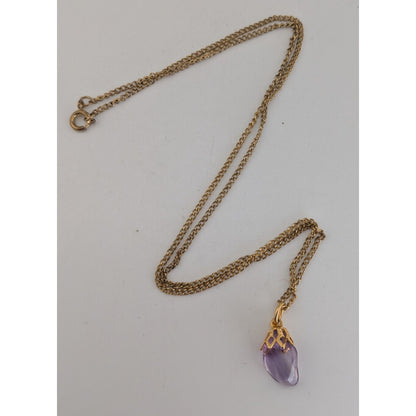 Fairycore Whimsigoth Boho Purple Crystal Drop Pendant Gold Tone Necklace