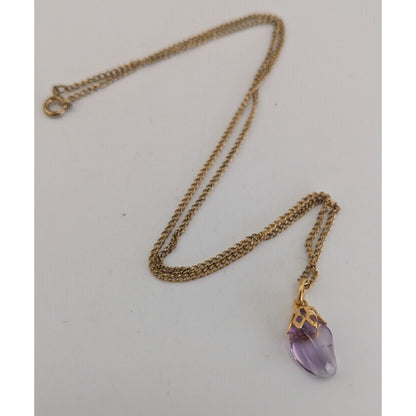 Fairycore Whimsigoth Boho Purple Crystal Drop Pendant Gold Tone Necklace
