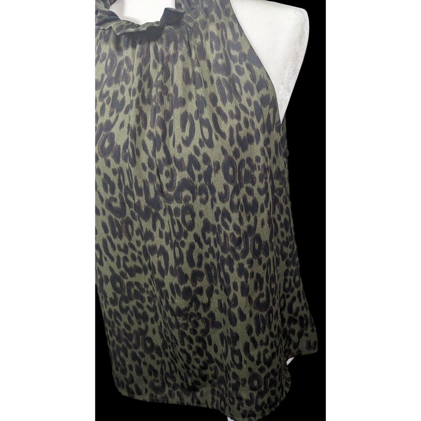 Veronica M Black And Brown Leopard Print Sleeveless Ruffle Neck Top