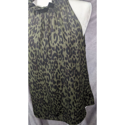 Veronica M Black And Brown Leopard Print Sleeveless Ruffle Neck Top